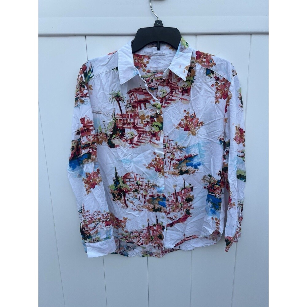 Women’s Jane & Delancey Button Up Size Small White Floral Long Sleeve